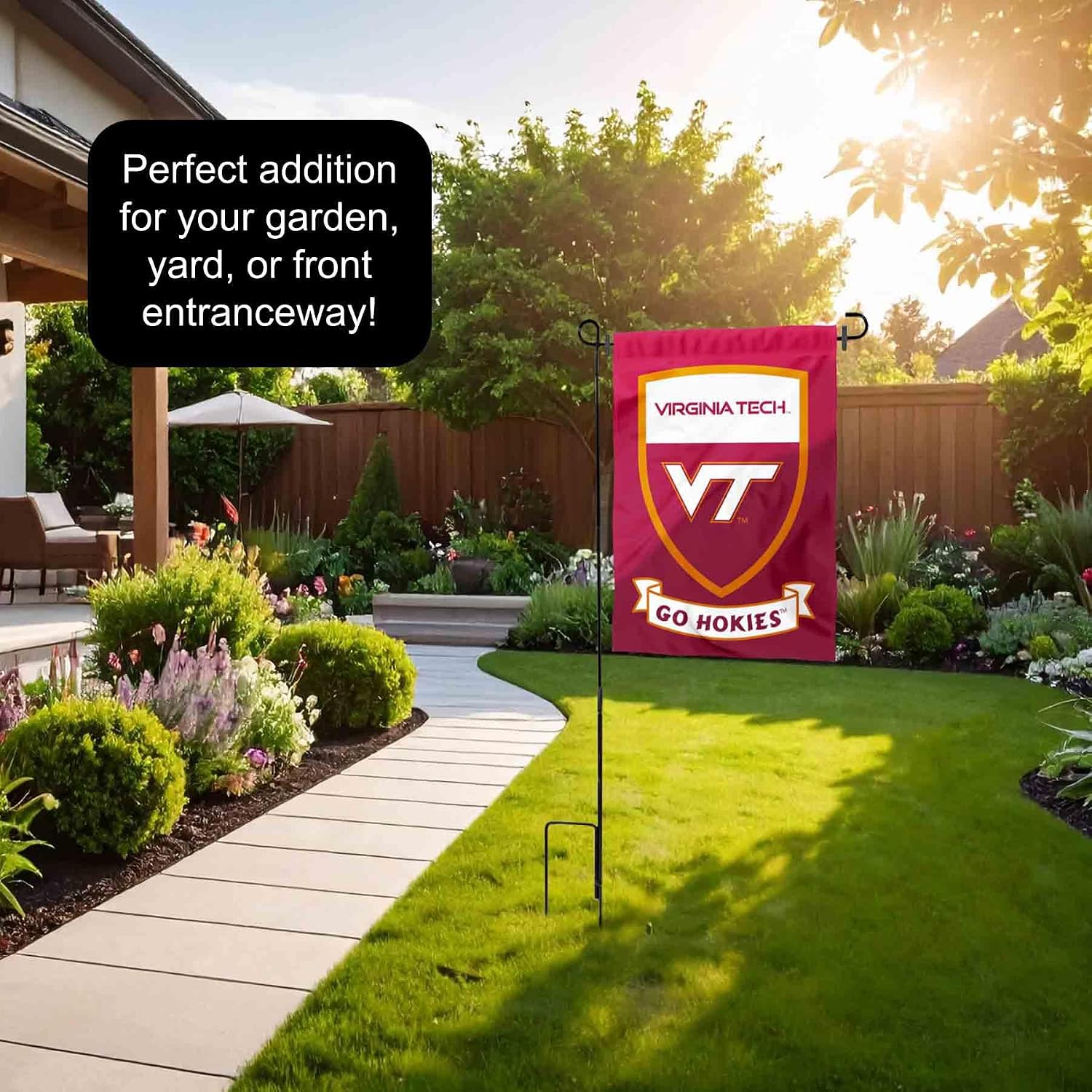 College Flags & Banners Co. VA Tech Hokies Shield Garden Flag and Flag Stand Pole Holder Set