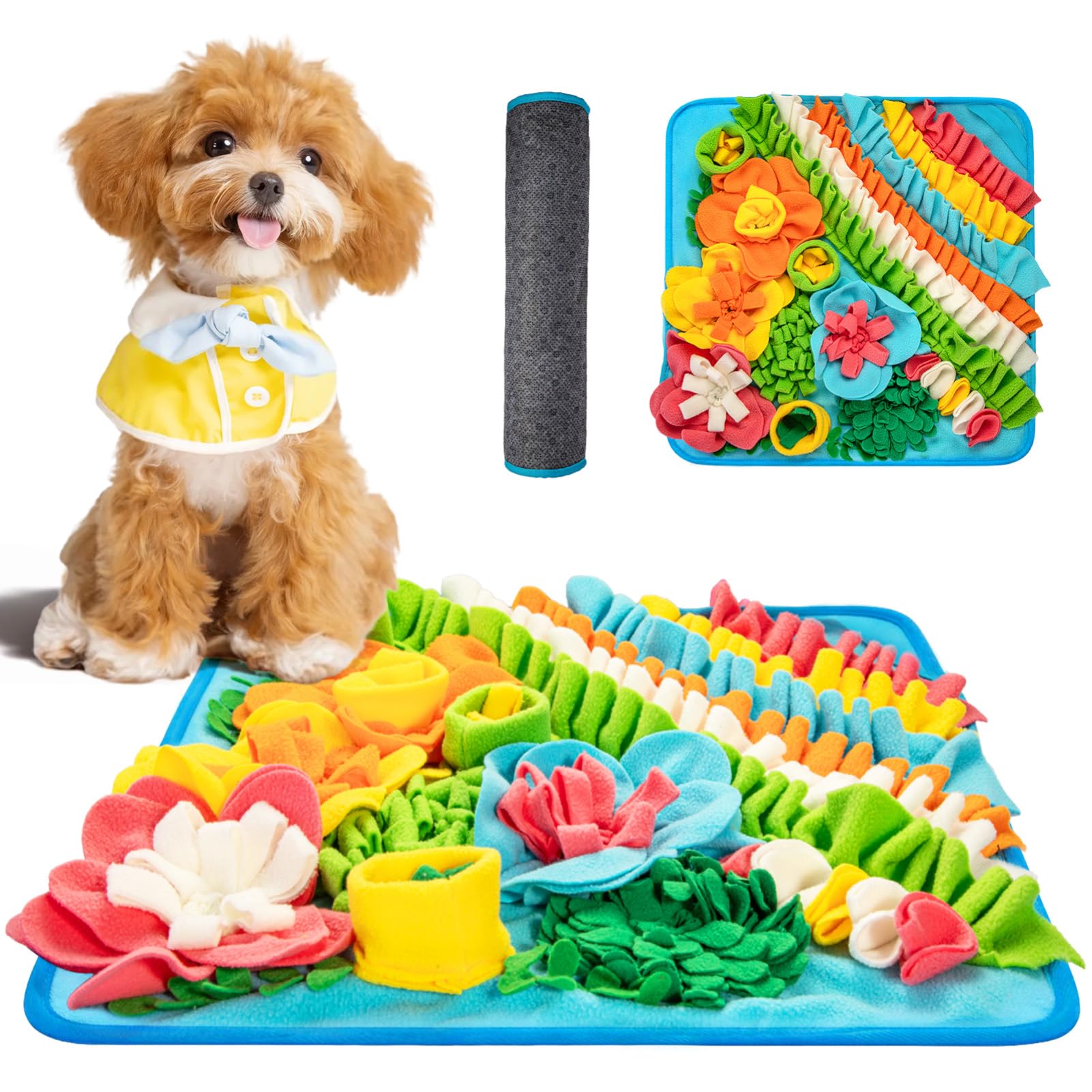 Minifactory Snuffle Mat for Dogs Pet Slow Feeder Mat with Non-Slip Bottom Washable Mental for Foraging & Smell Training Stress Relief for Large Medium Small Dogs & Puppies (50x50cm)