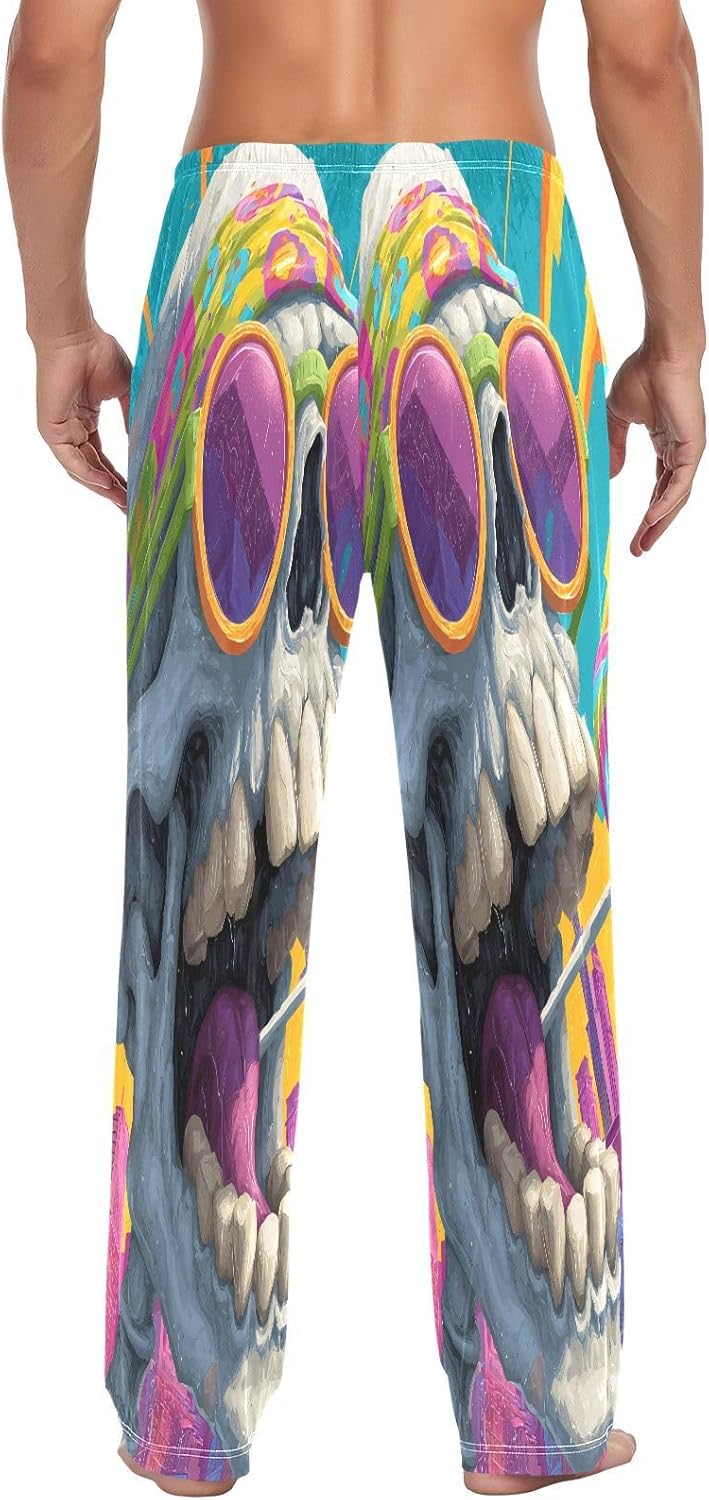 ALAZA Skull Lollipop Pop Art Men's Pajama Pants Men Cotton Pajama Bottoms with Pockets, S