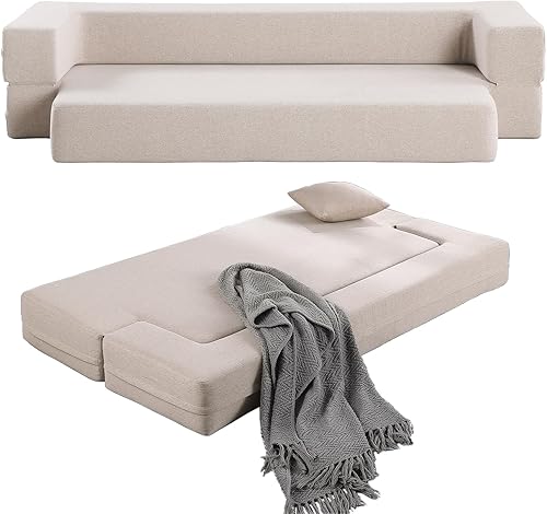 Uspobve Sofá futón de suelo, sofá cama plegable, sofá cama convertible, sofá cama de tela para espacios pequeños, colchón de cama individual con