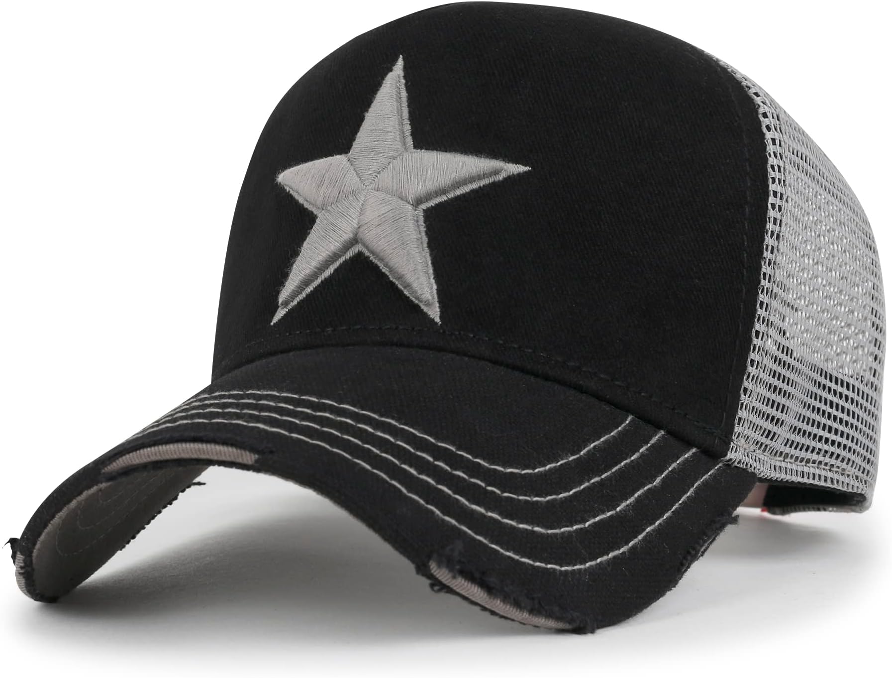 Star Embroidery Black White Trucker Hat Cotton Baseball Cap