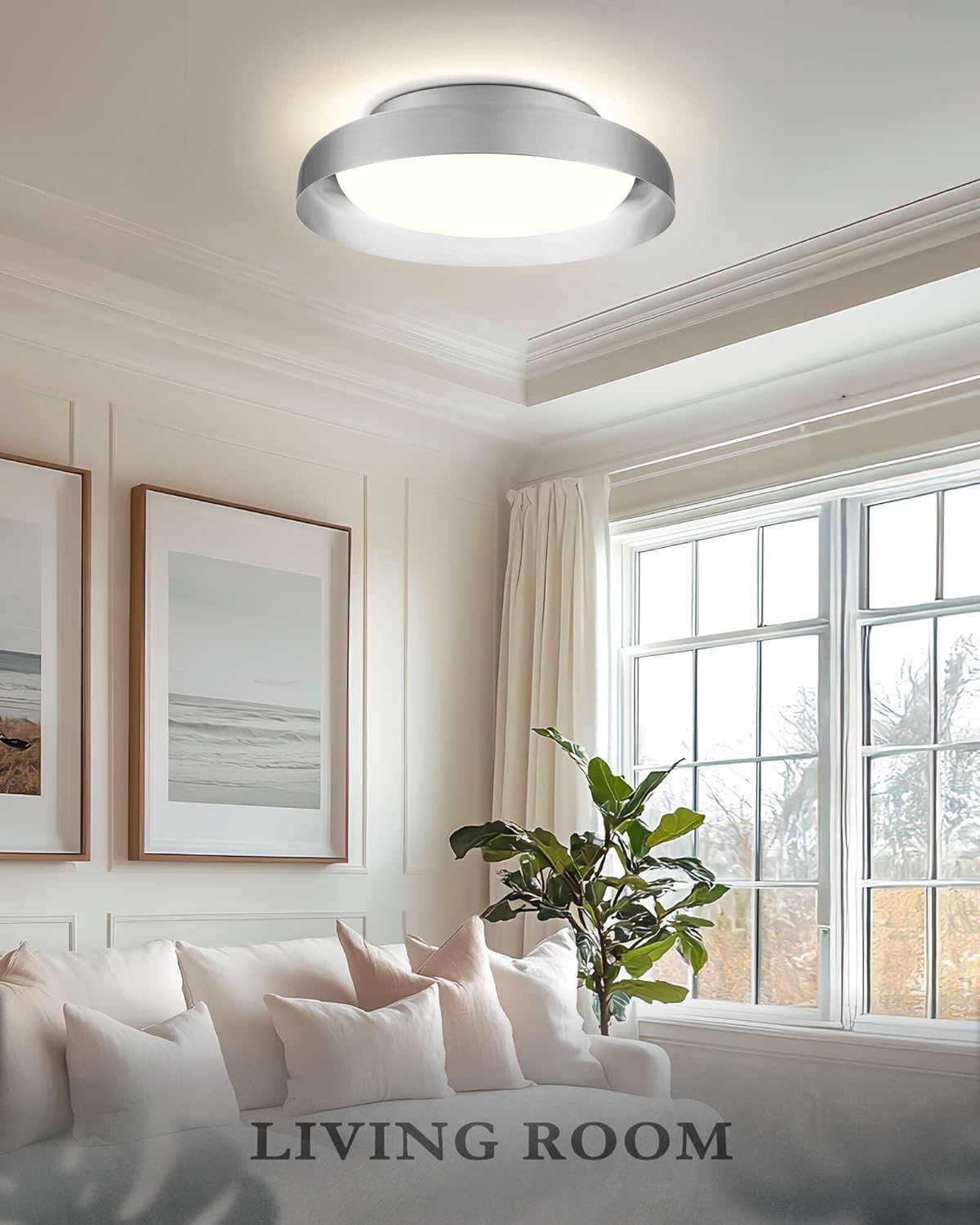 Ken & Ricky Flush Mount Ceiling Light Fixture, Led Dimmable 24w for Bedroom Kitchen Bathroom Laundry Hallway Entryway,Remote Control (Brushed Nickel,12Inch,2PK)