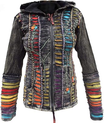 Gheri Women Cotton Razor Cut Embroidery Psychedelic Pixie Hoodie