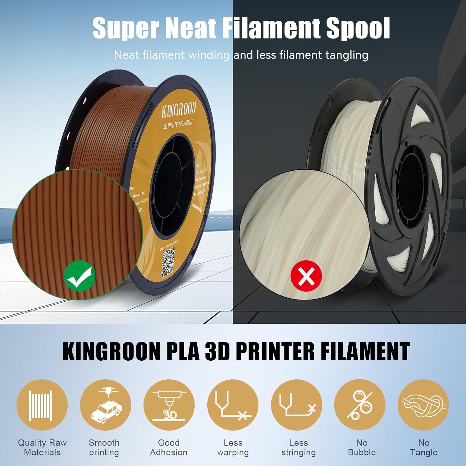 Kingroon High Speed PLA 3D Printer Filament 1.75mm, 3D Printer Rapid Filament for 30-600mm/s Hyper Printing Filament, Dimensional Accuracy +/- 0.03 mm, 1kg Plastic Spool(2.2lbs) (Brown) - Image 5