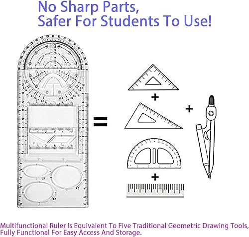 Miniatura 3 de Juego de reglas geométricas multifuncionales, regla de dibujo de matemáticas, plantilla de dibujo geométrico, herramienta de medición, reglas de