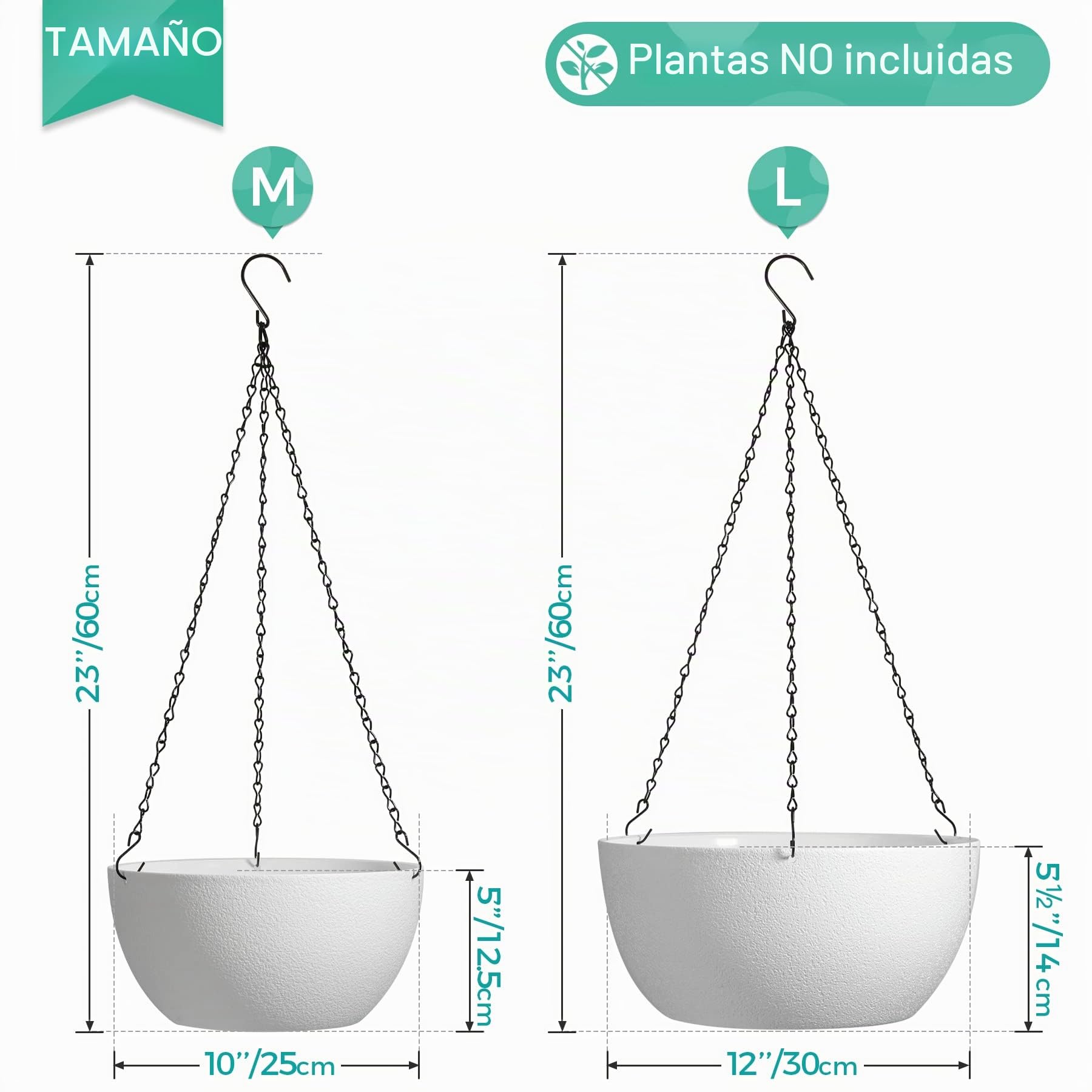 T4u Maceta Colgante 30 Cm, Blanco, Lote De 2