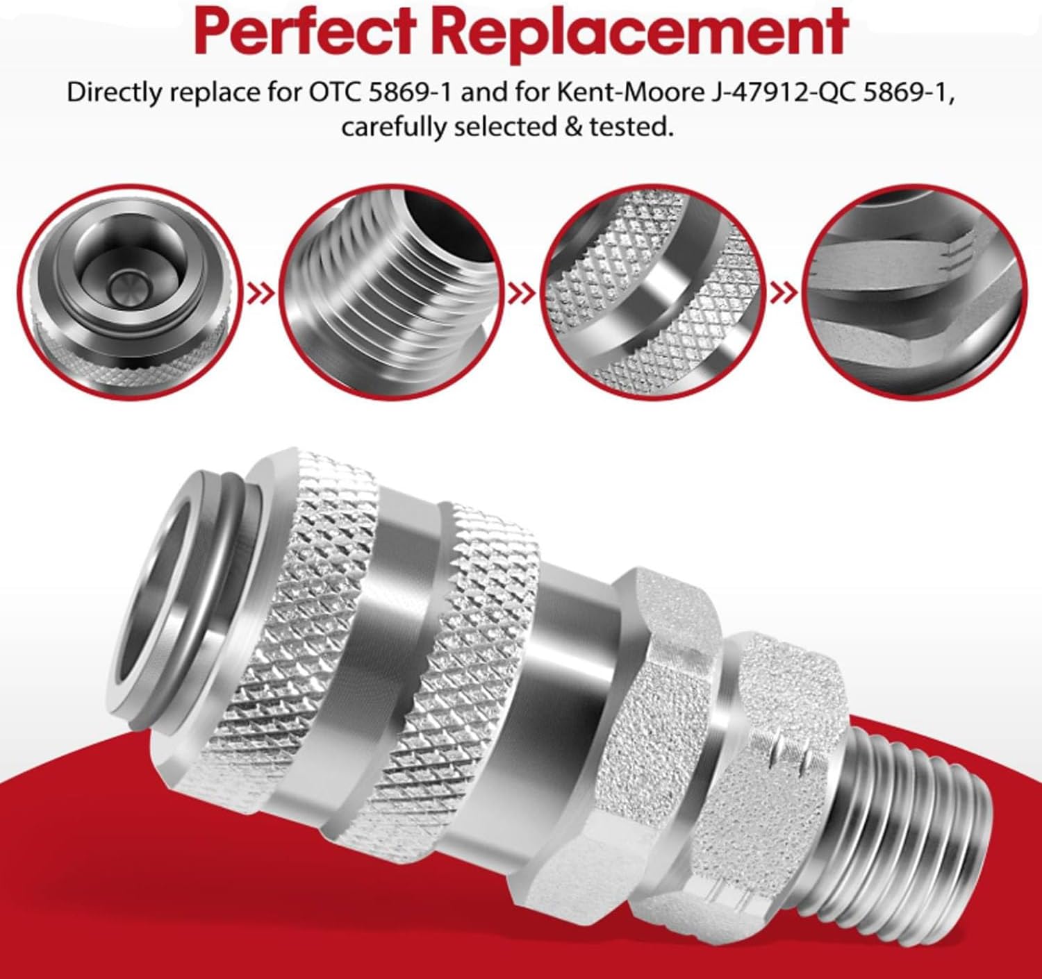 Fuel System Coupler Fitting, For Connection to 'Compu-Check' Quick Connect Fitting, Fit for Detroit Diesel S60, Cummins, Caterpillar, MBE900, and MBE4000 Engines, Replace for OTC 5869-1, J-47912-QC