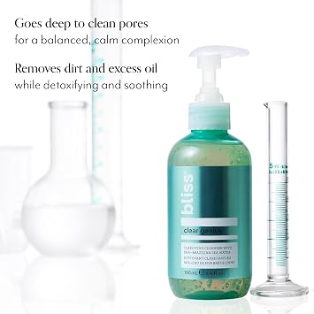 Bliss Clear Genius Clarifying Gel Cleanser 6.4 Fl Oz Salicylic Acid BHA to Purify Pores, Remove Excess Oil & Dirt Non-Drying, Vegan & Cruelty-Free Tea Tree Scent Suitable For All Skin Types
