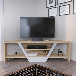 Hanah Home Scandinavian TV Stand, White & Oak, 120 x 35 x 36.8 cm | 100% Melamine Coated Particle Board, 18 mm Thick | Stylish & Functional for Modern Living Rooms
