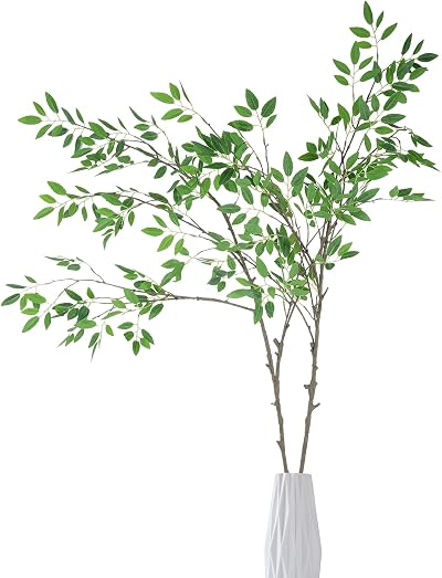 Artificial Greenery Stems 47.2" Long Artificial Plant Leaves Fake Ficus Branches Faux Bamboo Twig Leaf Shrubs Branch Plants for Home Office Wedding Vase Garden Decoration, 2 Pcs