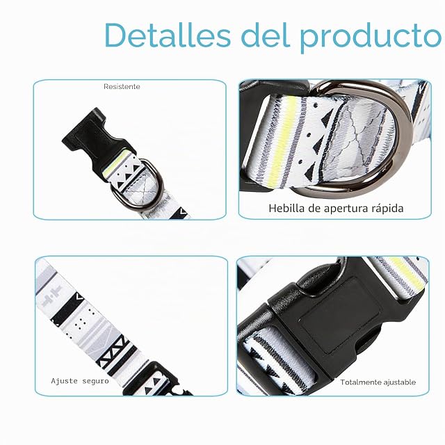 Foto 4 de 7 de Collar Perro Ajustable Y Resistente con Hebilla De LiberacióN Rápida Algodón Suave