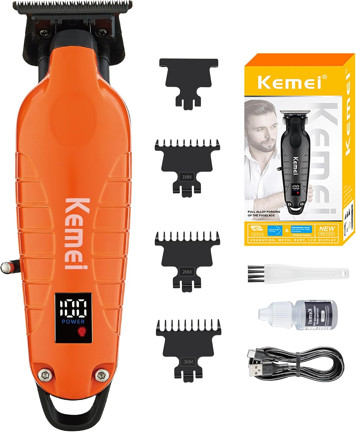 KEMEI 2293 Professional Zero Gap T-Blade Hair Trimmer for Men, Black | 6000 RPM, All-Metal Body Haircut Clipper, Cordless, Cuts Thick Smoothly, DLC Blade, No Pulling No Irritationcuts, Home use