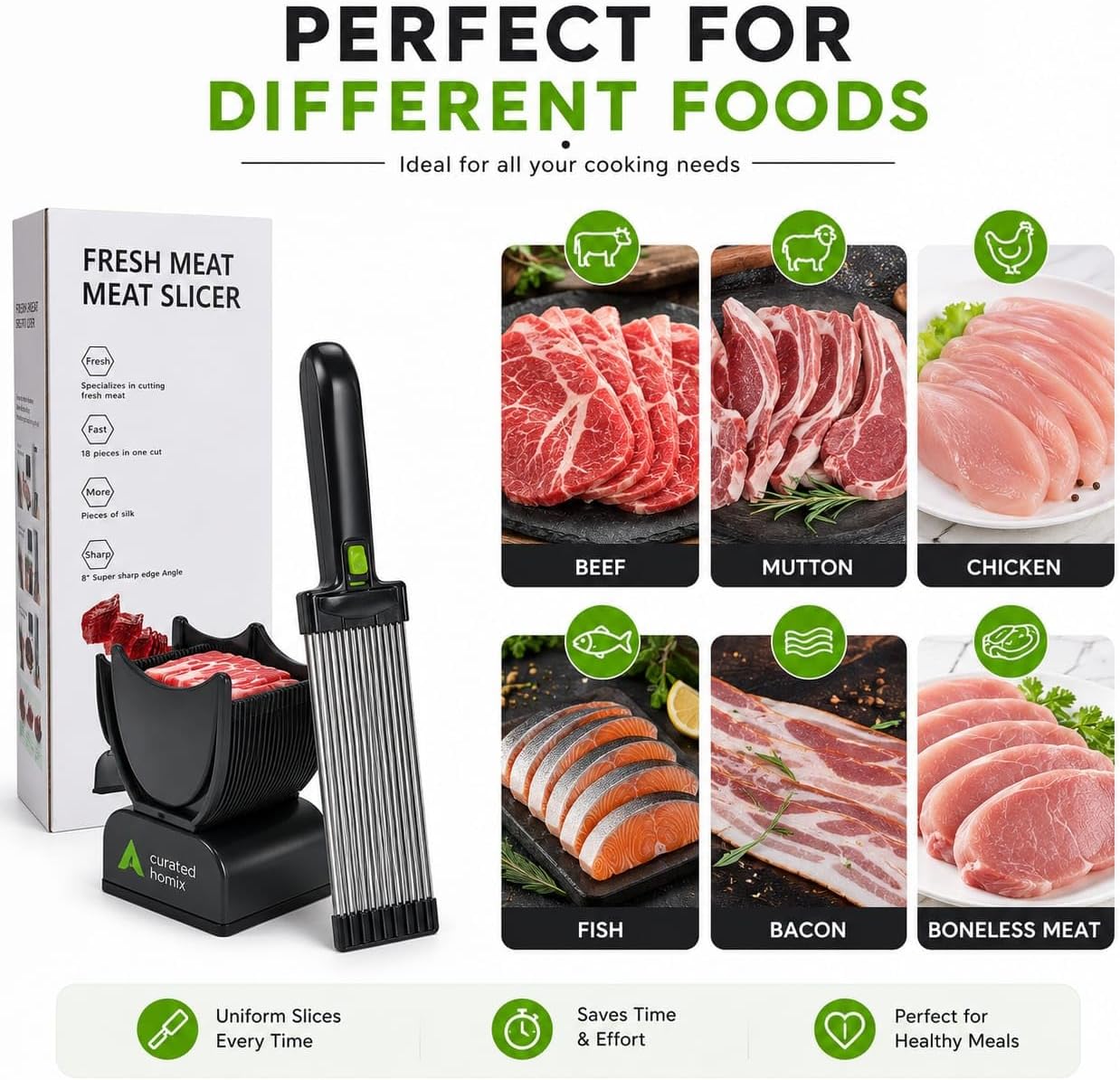 Meat Slicer for Fresh Meat – Adjustable Thickness Jerky Slicer with 17 Blades, Stainless Steel Salmon & Chicken Slicer, Manual Meat Slicer, 18 Slices Per Press, Ideal for Jerky, Hot Pot, Sushi