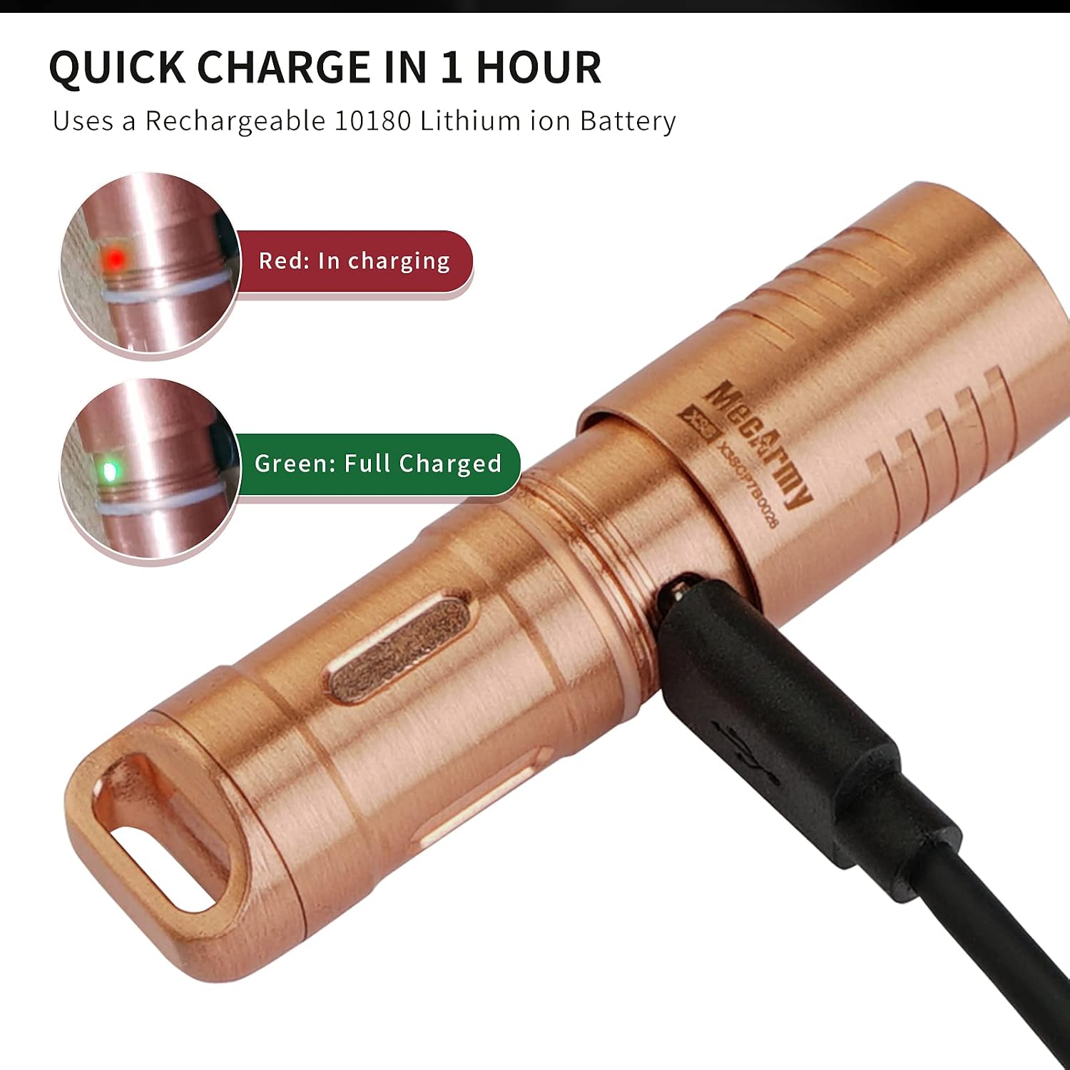 MecArmy X3S Copper/Brass Handheld Mini Keychain EDC Flashlight with Micro USB Charging | Portable Rechargeable Everyday Carry Keychain Torch|130 lumens Outdoor Waterproof Lamp (Copper)