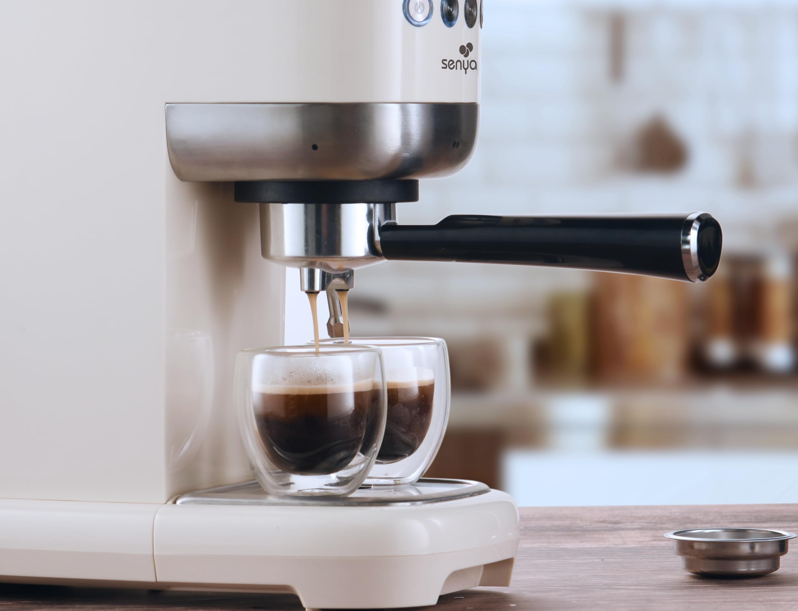 SENYA Tasty Coffee Machine expresso 20 bars – Cafetière expresso manuelle 1350W avec mousseur de lait, technologie thermoblock, 1 ou 2 tasses, cappuccino & latte – Réservoir 1,1 L