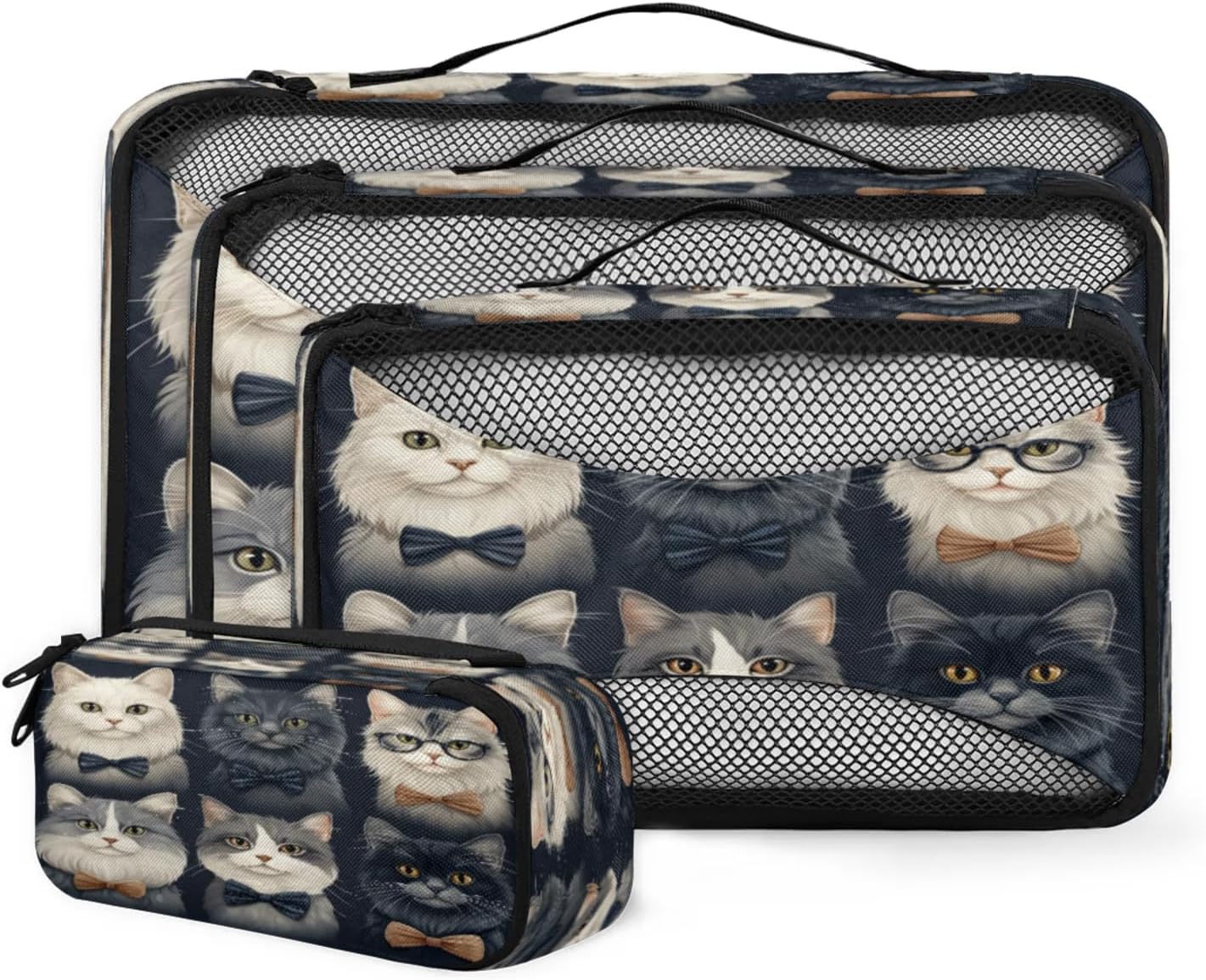 Cat Packing Cubes for Travel, Luggage Packing Organizers, Funny Cat Travel Accessories Large Toiletries Bag for Clothes Shoes Cosmetics Toiletries