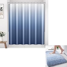 Arotive Microfiber Bathroom Rugs and Fabric Ombre Shower Curtain with 12 Hooks, Bath Mat Size 24x16 in Light Blue and Shower Curtain 72x72 in Blue Gradient, 2 Item Bundle