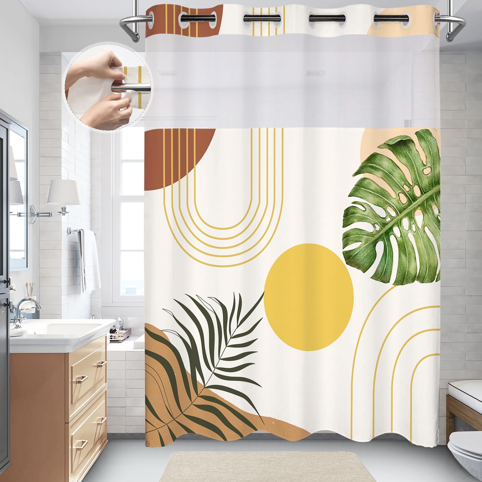 Amazon.com: LYLYCTY No Hook Shower Curtain with Snap in Liner Set, Boho ...