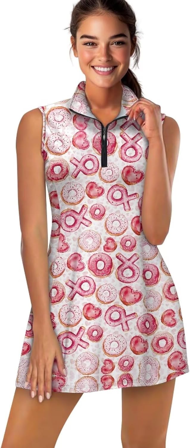 Valentine's Day Sleeveless Sport Dresses with Built in Shorts for Women Lightweight Soft Athletic Casual Golf Tops