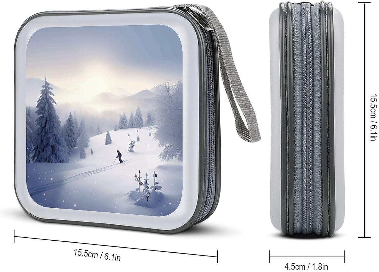 Winter Skiing CD Case 40 Capacity DVD Cases for Car Portable CD Boxes Holder with Zipper Protective DVD Box with Handle for Blu Ray Movie Music Audio Disk image 2
