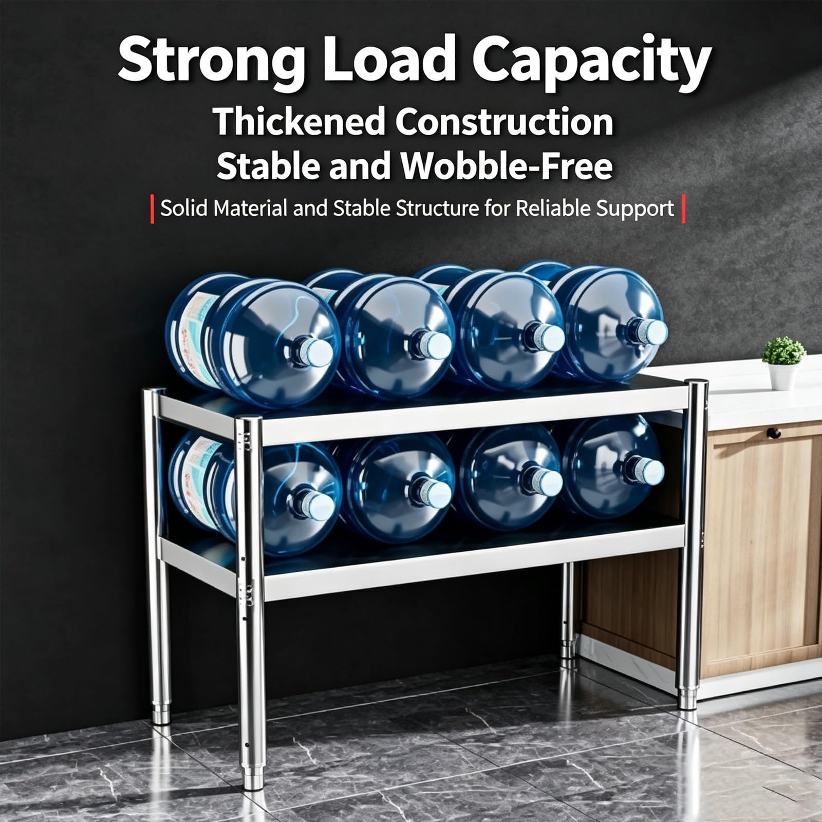Mesa Multiuso de Acero Inoxidable, Prep Tabla Doble Nivel | Soporte Inferior Reforzado, Altura Ajustable 3 Niveles, Superficie Limpia(50x40cm/19.7x15.7in)