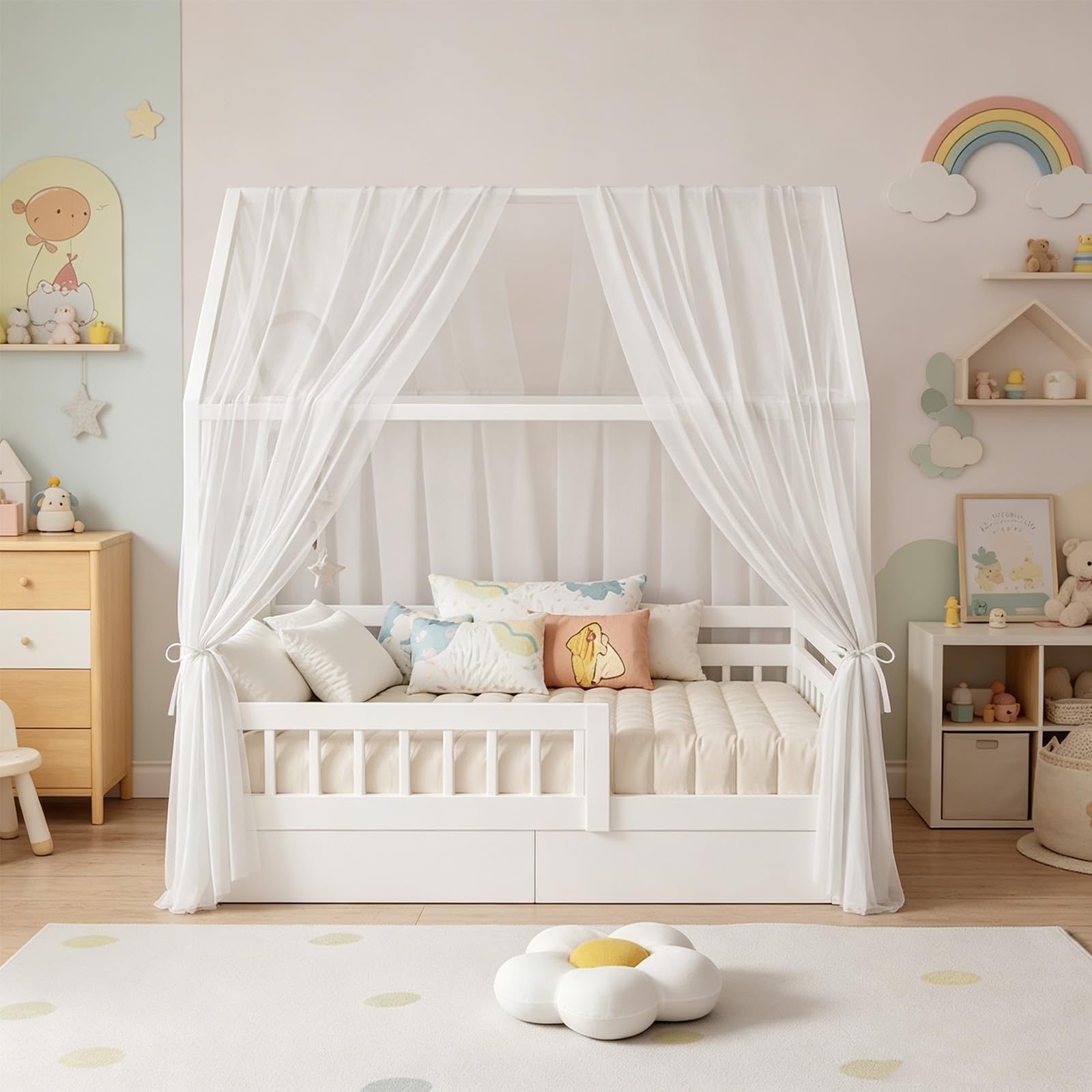 Ciel de lit en mousseline LOMUG blanc pour sécuriser le lit d'enfant