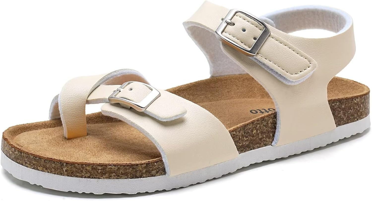 Torotto Girls Boys Sandals with Cork Footbed Adjustable Buckle Summer Slides Flip Flops Open Toes Flat for Kids Toddler - Image 2