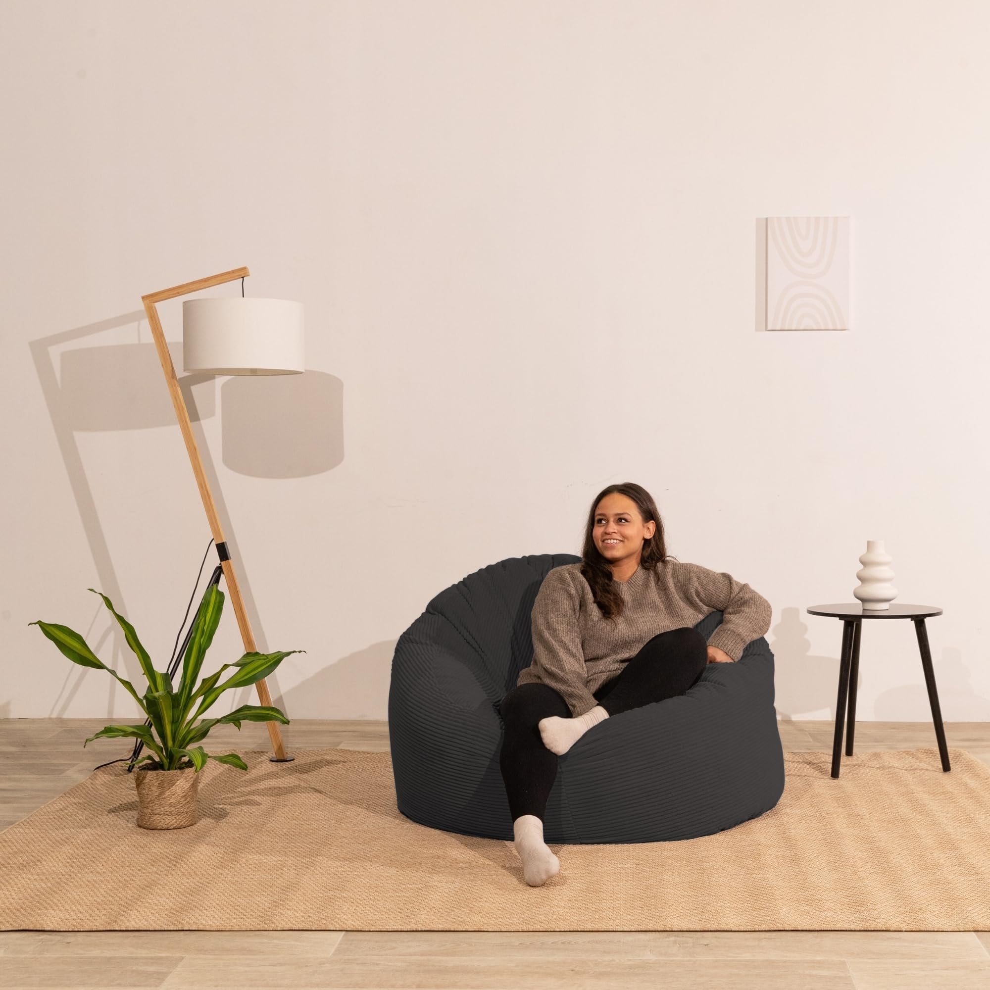 bananair - Pouf Poltrona Sacco in Velluto a Coste Larghe - Morbido e Confortevole - Imbottitura in Schiuma, Ottimo Supporto per la Schiena - Pouf Divano Gigante (100 cm, Grigio Scuro)