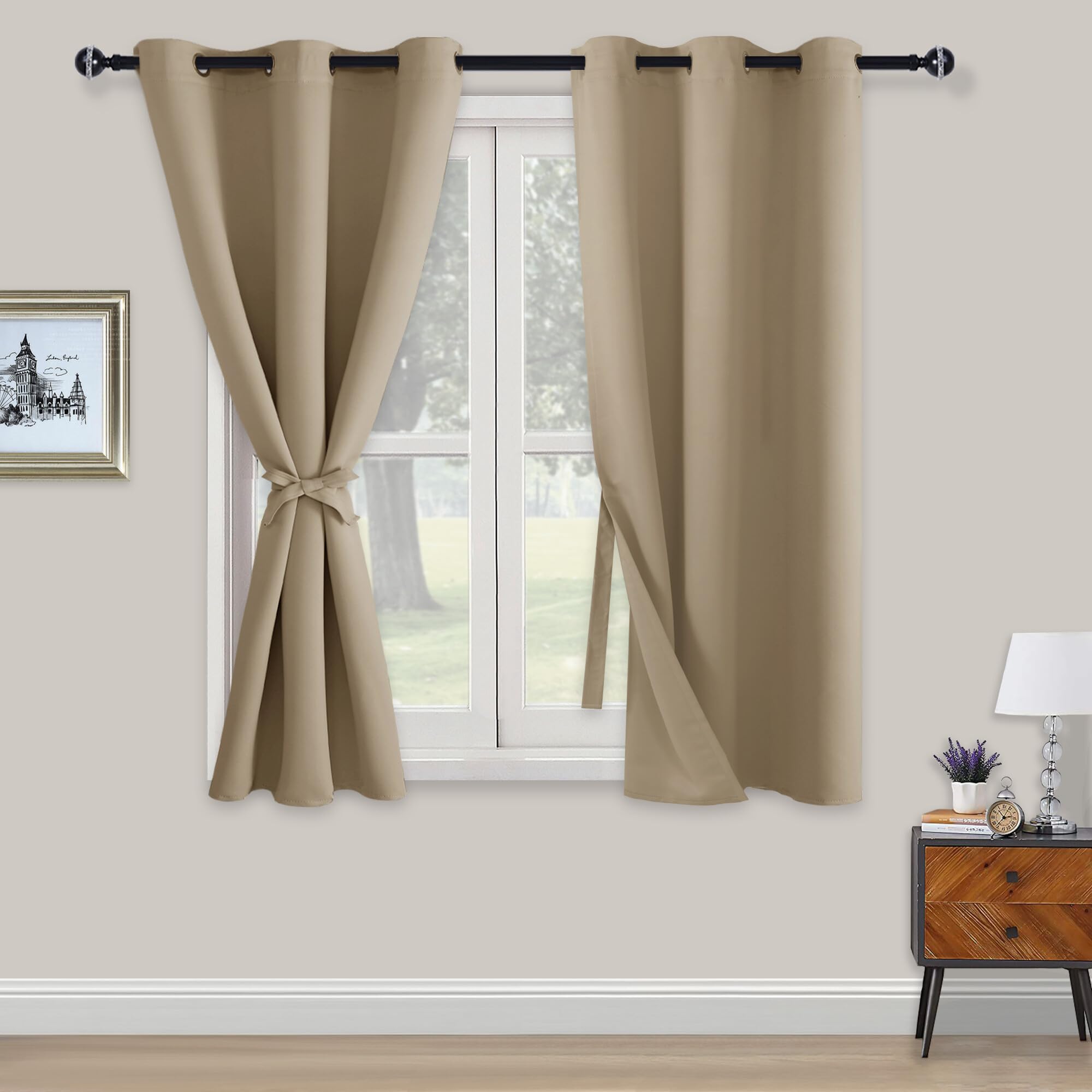 XWZO Blickdichte Vorhänge Verdunklungsvorhänge mit Ösen 2 Stücke Gardienen mit Raffhalter Lichtundurchlässige Vorhänge für Schlafzimmer,WonhzimmerBüro,138x117 cm, Taupe