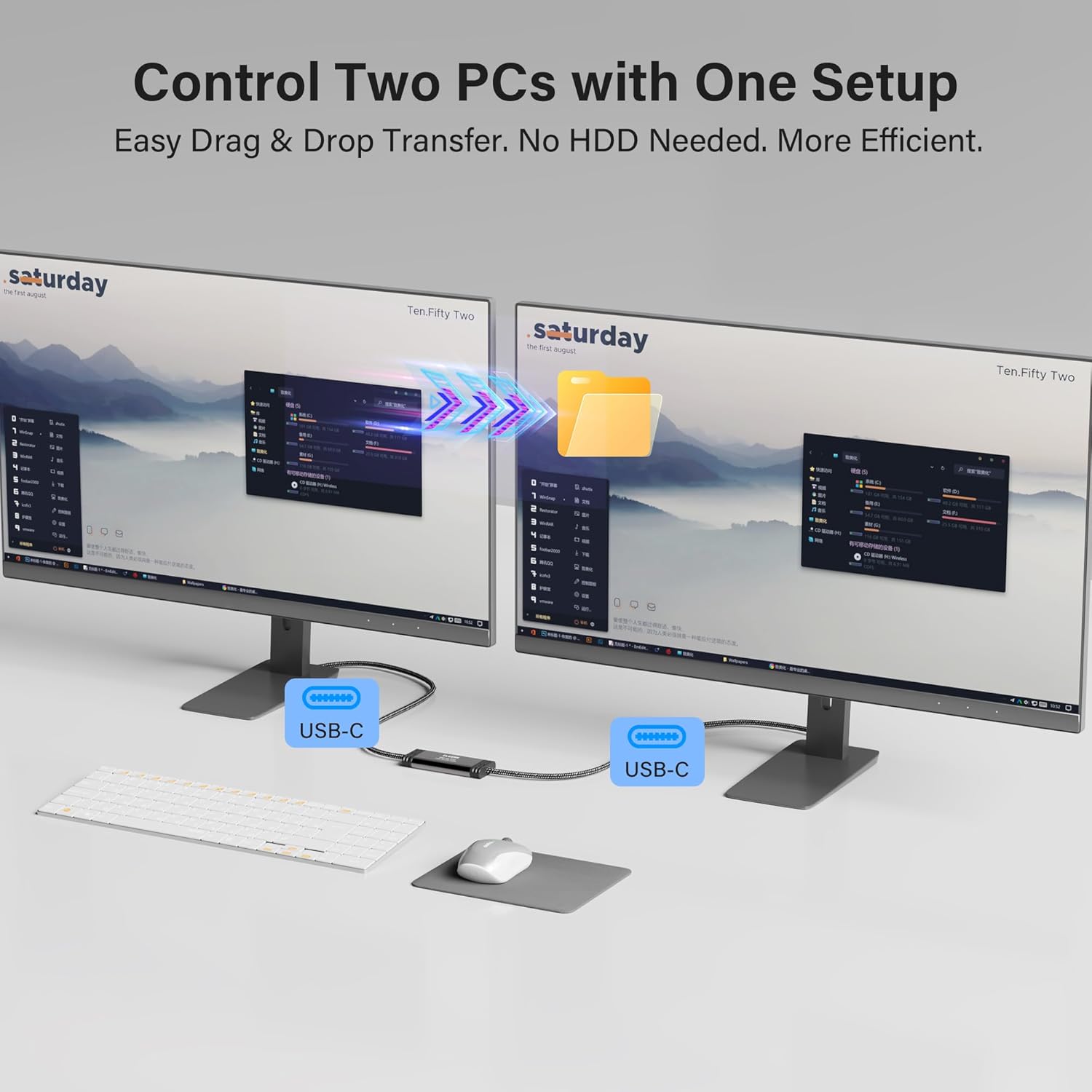 Elecan High Speed USB 3.1 PC to PC Transfer Cable 6 FT for Windows & macOS, USB C to C Direct Data Sync Link Bridge Cord with Built-in Software, for File Transfer & Data Migration Between 2 Computers