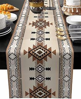 Boho Western Table Runner 60 Inches Long Cotton Linen Tablerunner Dresser Scarves,Burlap Kitchen Dinner Cafe Table Runners Decor for Coffee/Party/Wedding,Southwest Native American Indian Geometric