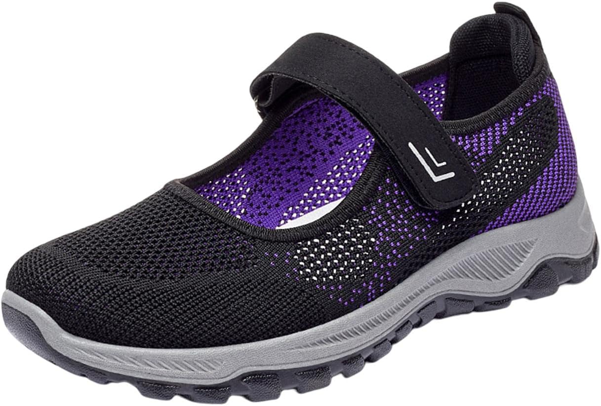 Tênis feminino de malha para idosos, tênis respirável, sapatos casuais ...
