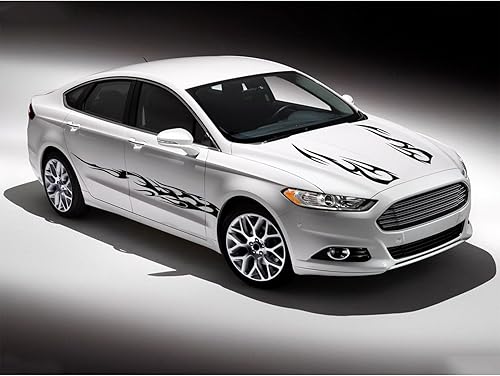 Miniatura 5 de YAMUDA Universal Racing coche cuerpo lado falda vinilo capucha llama patrón pegatinas decorativas negro YQ21 (4PCS)