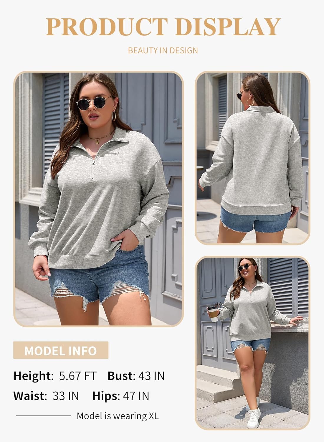 Eytino Plus Size Sweatshirt for Women Half Zip Quarter Zipper Pullover Hoodies Tops(1X-5X) - Image 3
