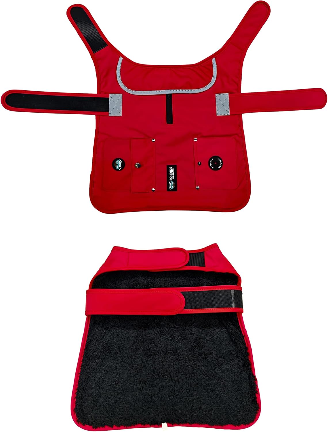 Joyride Harness FrostFlex Dog Winter Jacket - Fleece Lined & Water-Resistant - Snowsuit with Pockets for Treats & Poop Bags - Durable Cold Weather Dog Coat - Red Rush-L