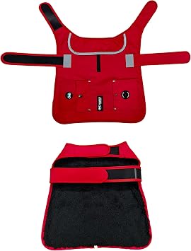 Joyride Harness FrostFlex Dog Winter Jacket - Fleece Lined & Water-Resistant - Snowsuit with Pockets for Treats & Poop Bags - Durable Cold Weather Dog Coat - Red Rush-S