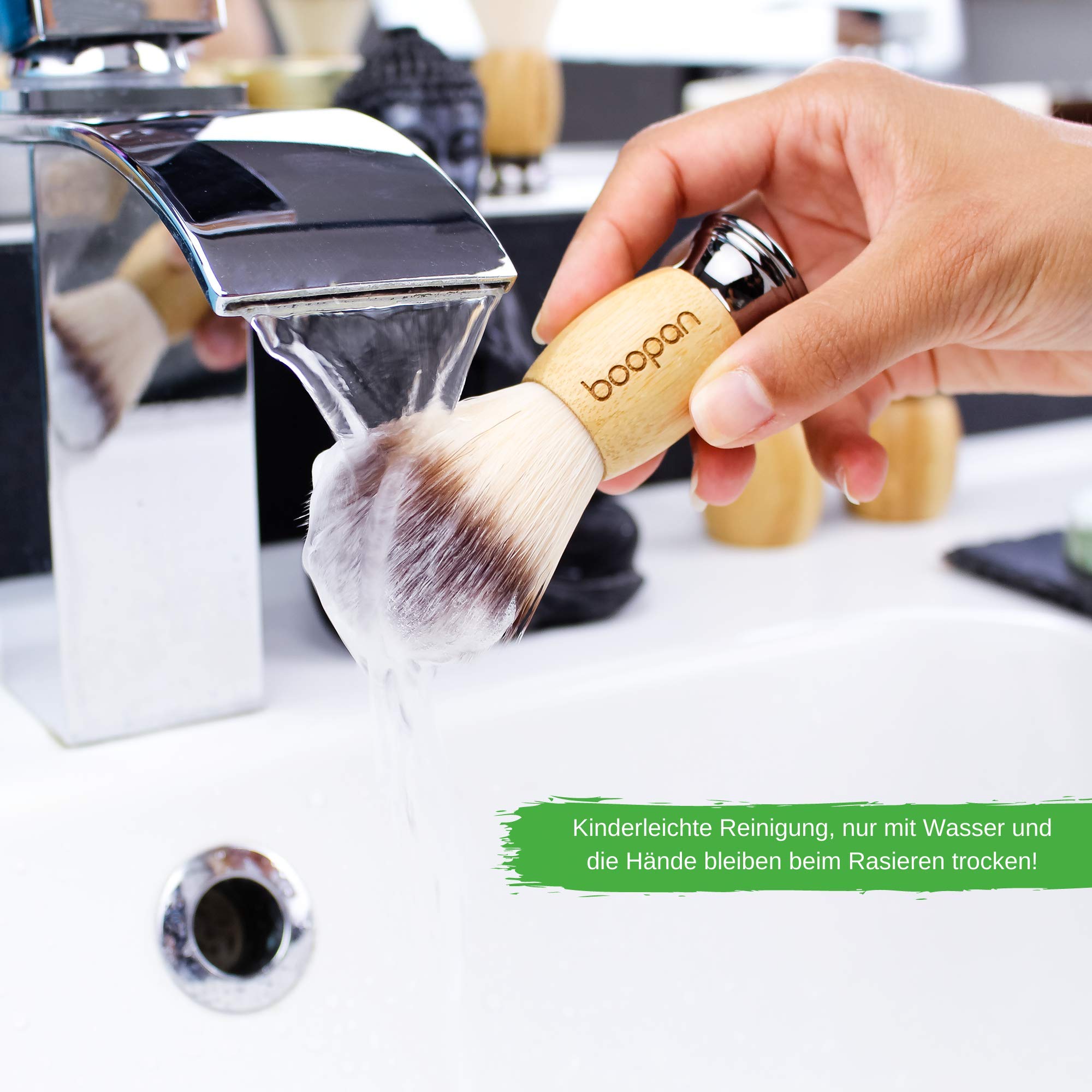 boopan Premium Rasierpinsel vegan mit Bambus-Holz fr Herren und Damen -  weich wie Dachshaar - shaving brush : Amazon.de: Drogerie & Krperpflege