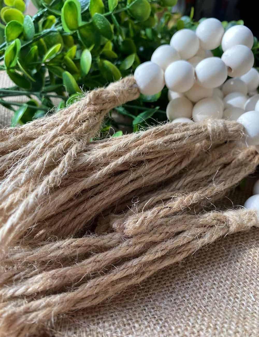 ❤ Crazy Deals LuckyShe Napkin Rings Farmhouse Natural White Wooden Beads Tassels,Set of 12