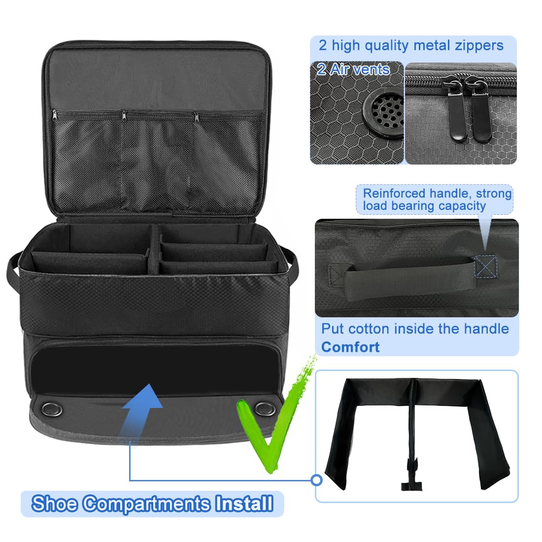 VOPHIA Organizer per Bagagliaio da Golf a 2 Strati con Scomparto Separato per 2 Paia di Scarpe da Golf Impermeabile armadietto da Golf per riporre Accessori da Golf Pieghevole e Pieghevole da Viaggio