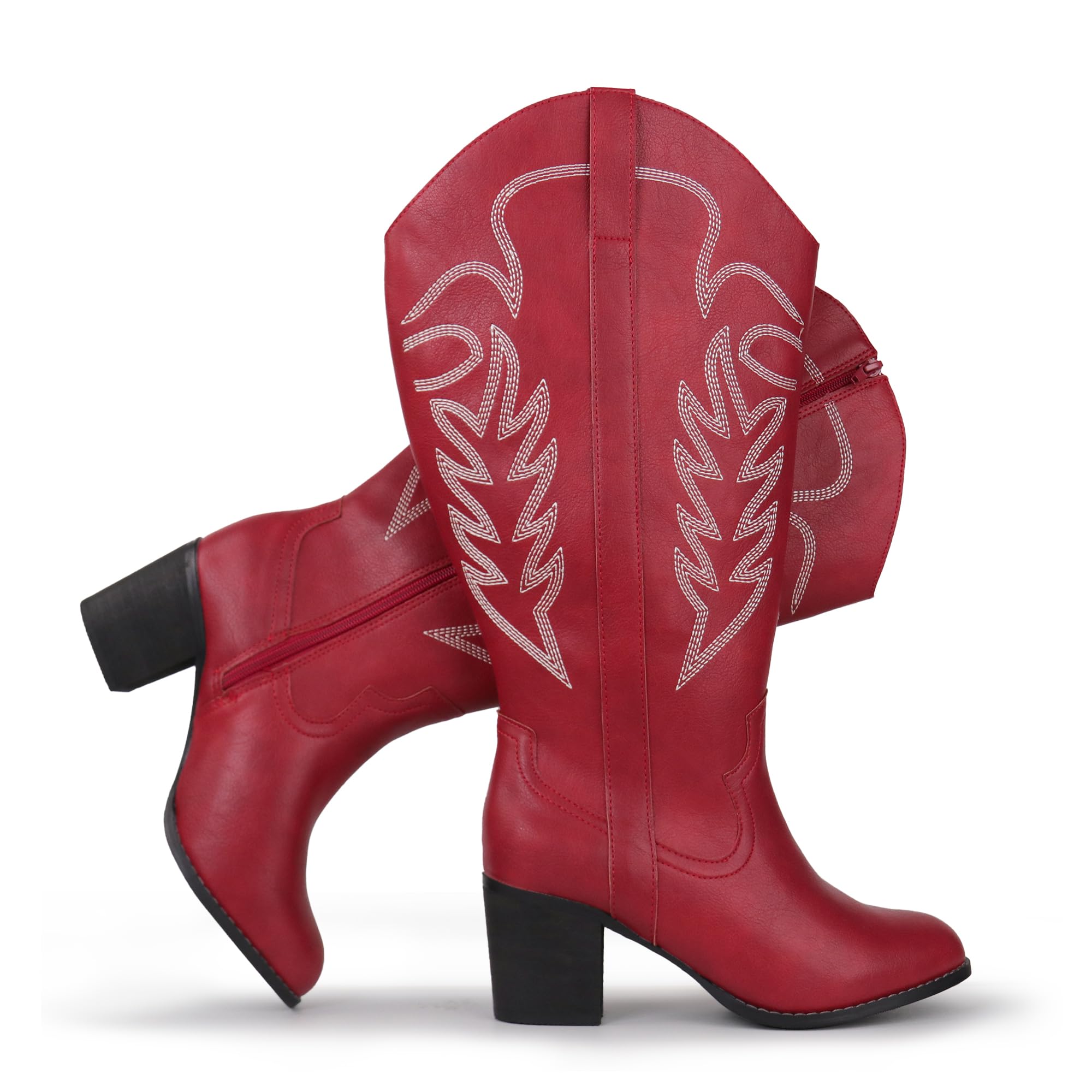 Chicblooms Extra Wide Calf Cowboy Boots Red PU Knee High Size