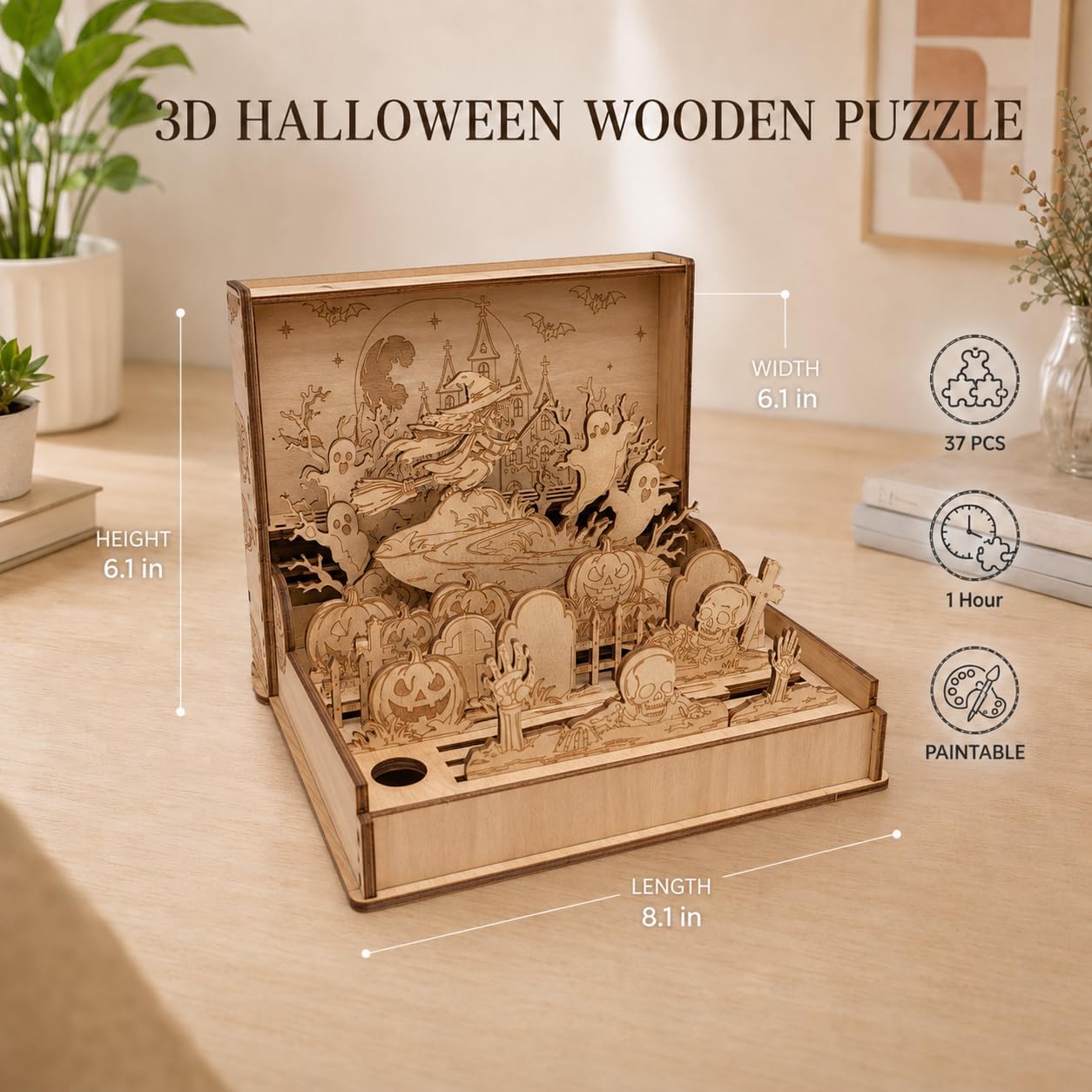 Halloween Wooden Model Kit, Halloween 3D Puzzle for Adults & Table Decor