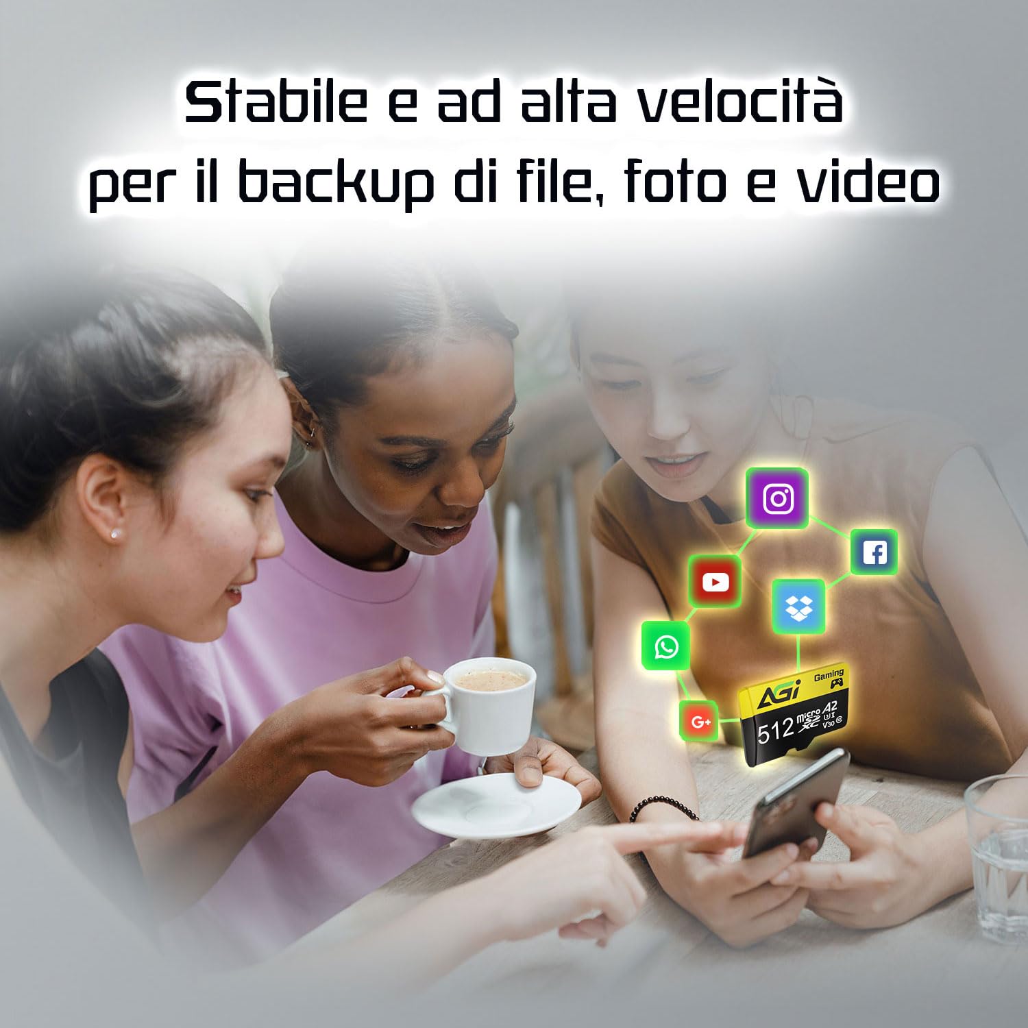AGI TF138 512GB Scheda Micro SD con Adattatore SD Card MicroSDXC | Classe A2, U3, V30. Velocità di lettura 98 MB/s. Ottimizzata per drone, dashcam, fotocamera, smartphone e PC