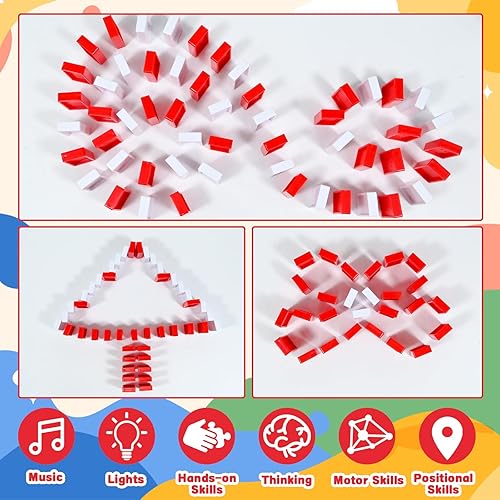 Miniatura 5 de Neragron Juego de tren de dominó con castillo de música, tren de dominó automático, 200 bloques de dominó, juguete de tren de dominó de Navidad,