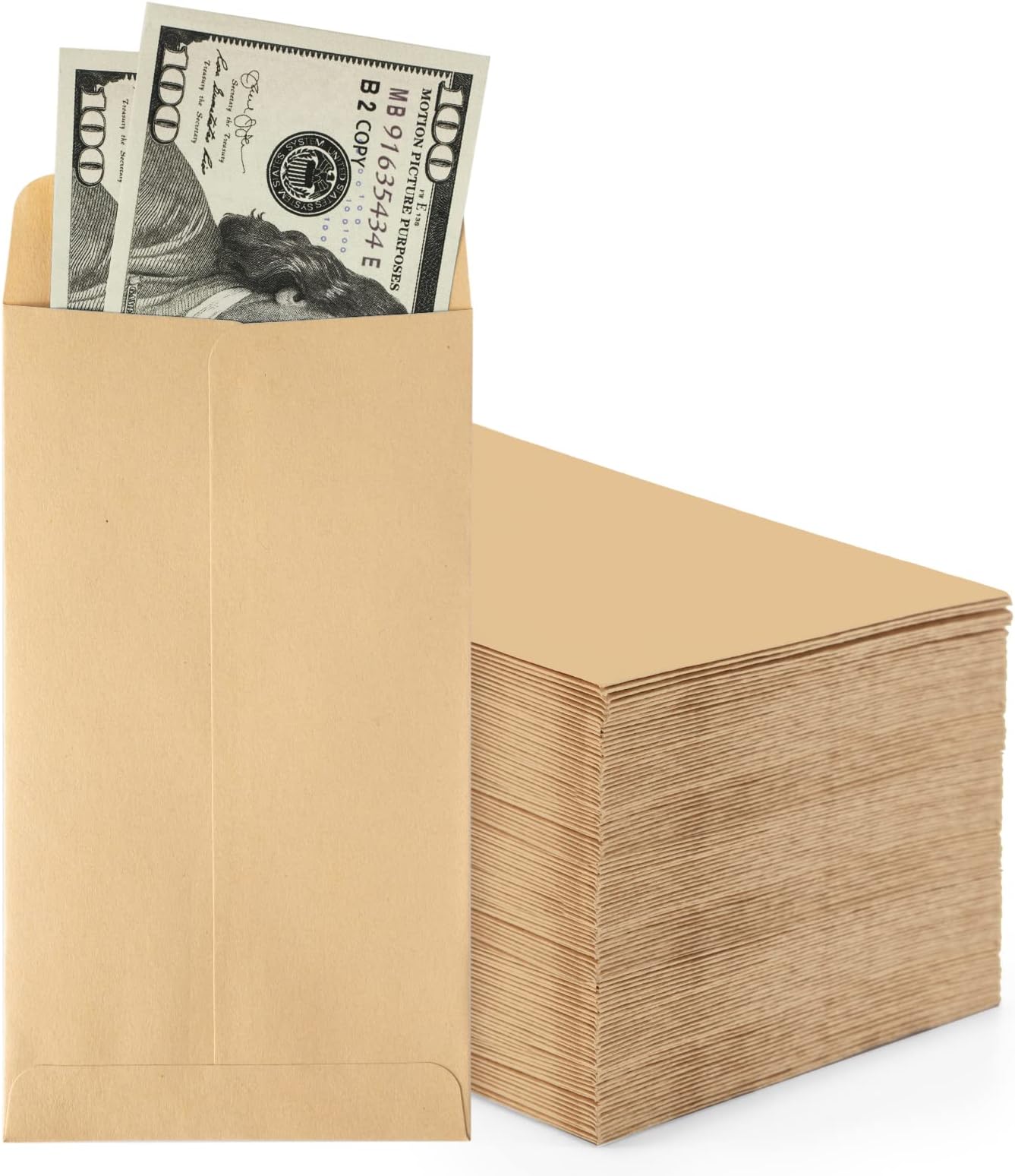 ACKO #7 Coin Money Envelopes for Cash 3 1/2 x 6 1/2 Small Envelope with Gummed Flap for Cash budgeting, gift or Money Saving, Brown Kraft Envelopes 500 Pack
