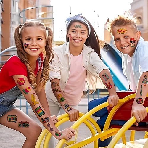 Miniatura 7 de 20 hojas (240 piezas) Throwback Fiesta Favores de los 90 Tatuajes Temporales Pegatinas para Adultos Throwback Disco, Hip Hop Recuerdos de Fiesta