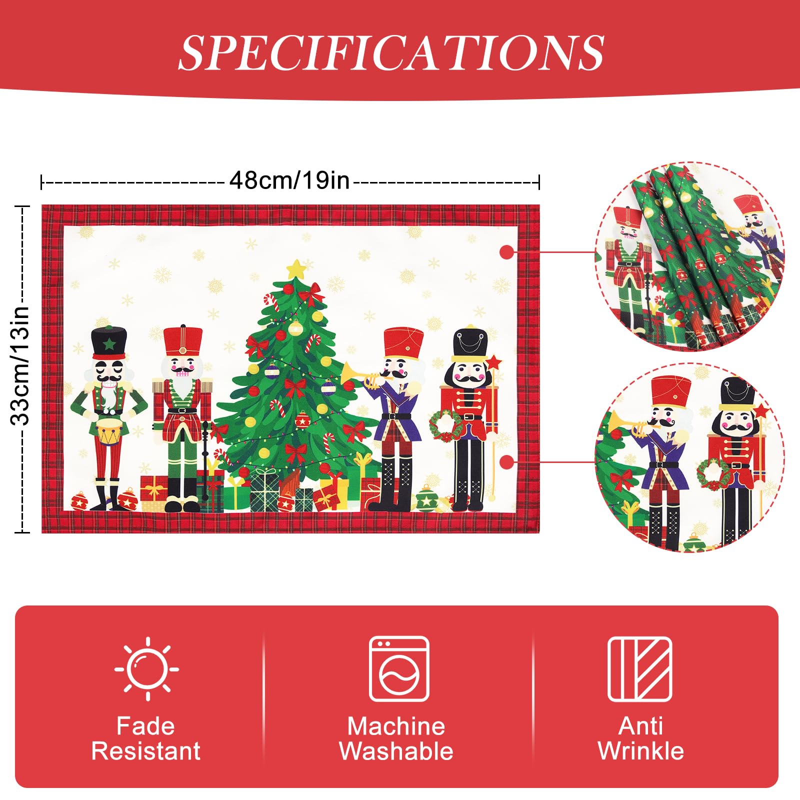 Arquiel Lot De 4 Sets De Table Noël, Double Couche Cerf Rouge, 33x48cm, Lavables, Antidérapants