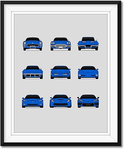 Miniatura 7 de Custom Car Posters Póster hecho a mano compatible con Chevy Corvette Generations - Arte de pared impreso para decoración de la evolución del