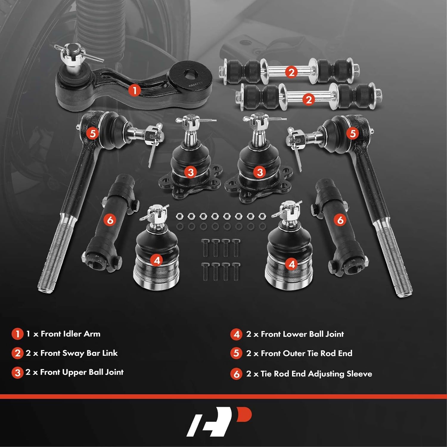 A-Premium Set of 11, Front Upper Lower Ball Joint, Sway Bar Link, Outer Tie Rod End & Adjusting Sleeve, Idler Arm, Compatible with Chevrolet & GMC - 1993-2000 - Tahoe Yukon C1500 (Suburban) C2500