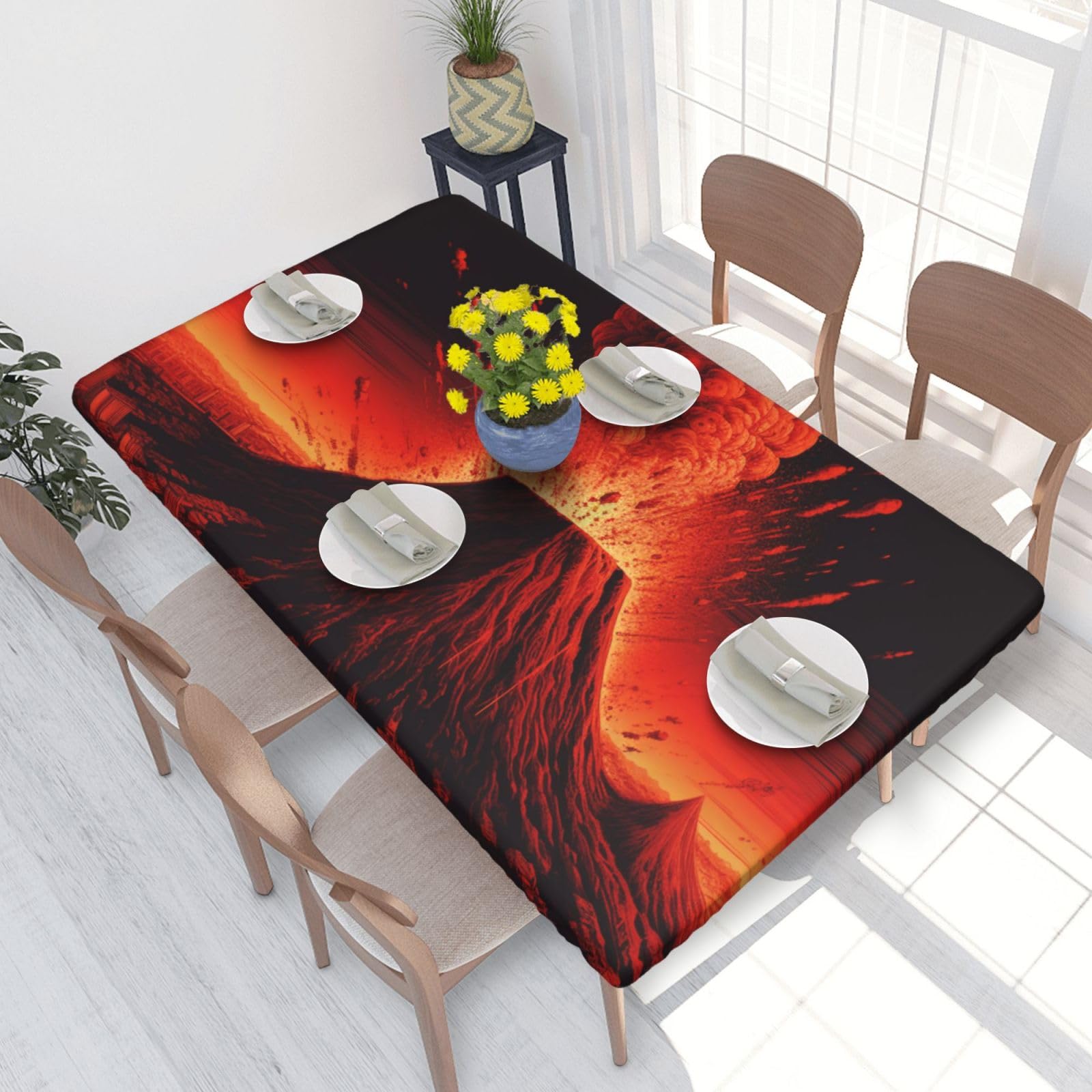 WPKJU Volcano Printed Tablecloths 4ft Rectangular Table Covers Washable Polyester Decorative Table Cloth for Dining Table Picnic Wedding