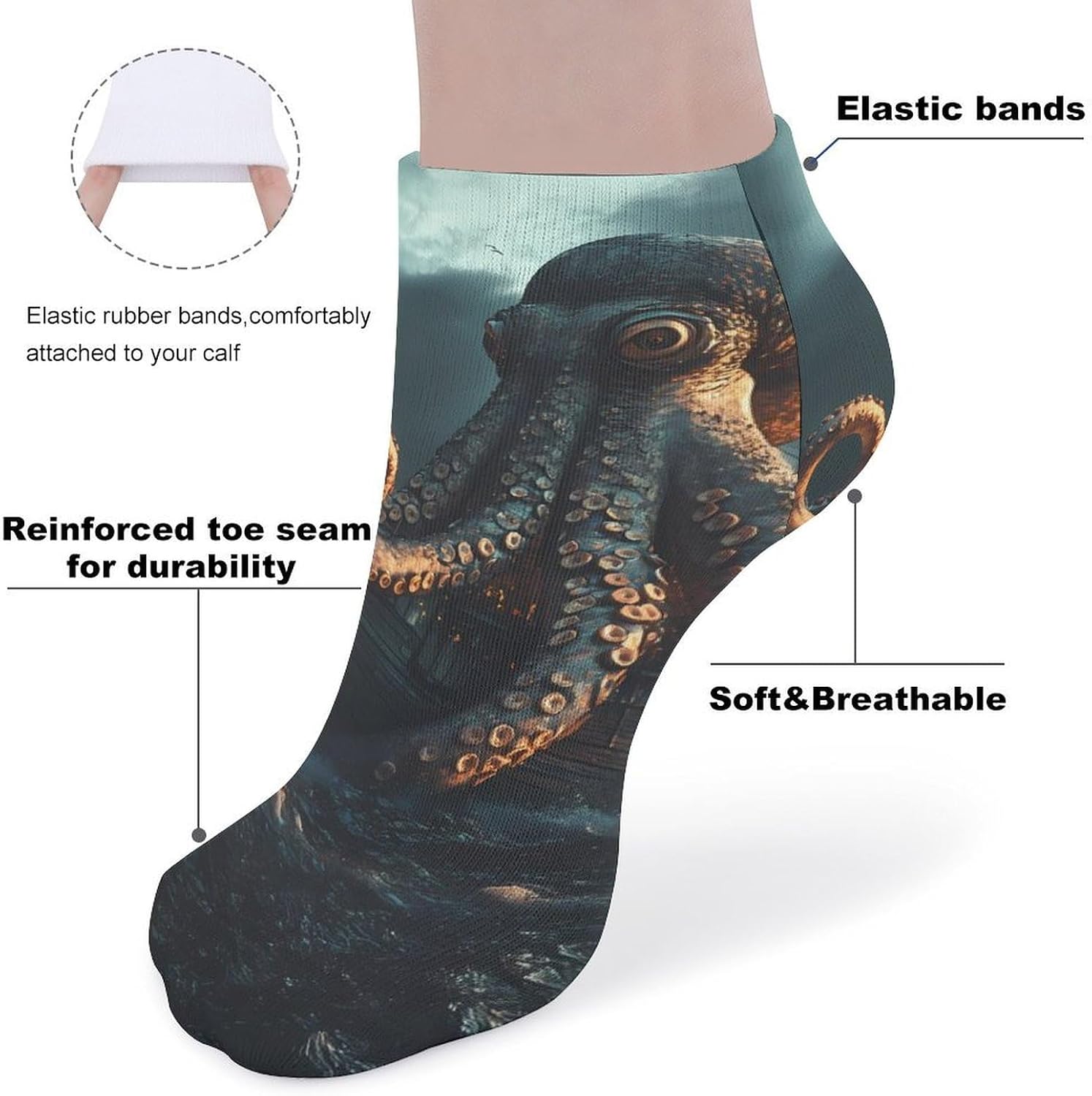 Vintage Sail Boat Cool Octopus 5 Pairs Ankle Socks Athletic Low Cut No Show Short Socks for Men Women